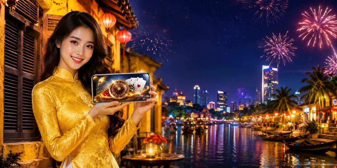 Người dùng Hội An mặc áo dài truy cập casino trên điện thoại di động