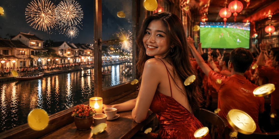 Người dùng Hội An đọc điều khoản dịch vụ cá cược tại quán cà phê bên phố cổ